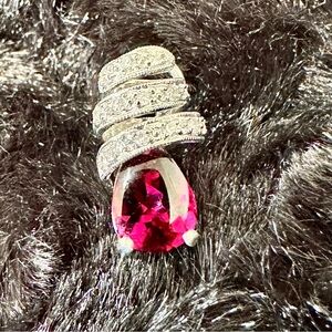 Single Replacement 18K White Gold Pink Gemstone Diamond Omega Earring 750 WCJ 4g